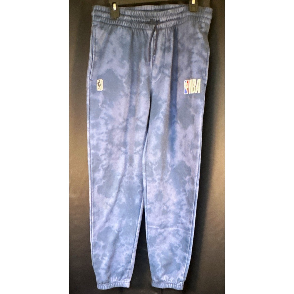 NBA Men's Blue Tie-Dye Fleece Jogger Pants L Drawstring Elastic Waist (1257)